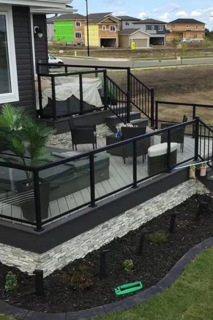 This image has a deck glass railing
